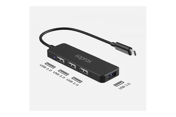 APPROX APPC48 USB HUB - Type-C 4in1 HUB (3db USB2.0, 1db USB3.0) Fekete