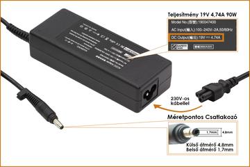 HP 19V 4.74A 90W (4.8mm-1.7mm kúpos jack) utángyártott új laptop töltő (PA-1900-18H1 101880-001)