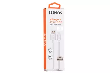 S-Link Micro USB kábel, 100cm, 2.4A, adat+töltőkábel, fehér (AND-KC19B)