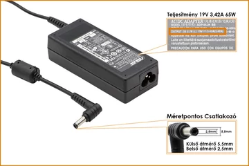 Asus 19V 3.42A 65W gyári új töltő (EXA0703YH, PA-1650-01, PA-1700-02, ADP-65JH DB)