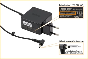 Asus 19V 1.75A 33W gyári új töltő, EXA1206EH, AD890026 (csatlakozó átmérő: 4mm/1,35mm)