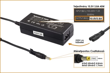 Sony 10.5V 3.8A 40W helyettesítő új netbook töltő (VGP-AC10V5, VGP-AC10V2)