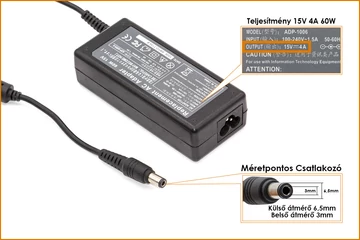 Toshiba 15V 4A 60W helyettesítő új töltő (PA3048U-1ACA, ADP-60RHA)