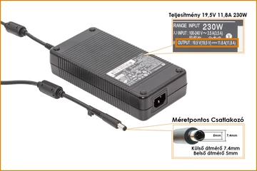 HP EliteBook 8760w, 8770w, ZBook 17, 17 G2 19.5V 11.8A 230W gyári új töltő (693706-001, 677766-003)