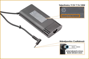 HP 19.5V 7.7A 150W vékony center-pin 4.5mm * 3mm gyári új ovális laptop töltő, (917649-850)