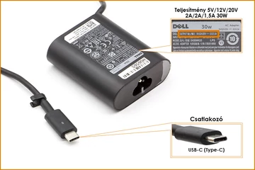 Dell gyári új 5V/12V/20V 2A/2A/1.5A 30W USB-C (Type-C) töltő (8XTW5, 08XTW5)