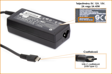 HP 45W gyári új USB-C (Type-C) töltő, (815049-001)