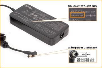 Asus 19V 6.32A 120W gyári új töltő, PA-1121-28, (csatlakozó átmérő: 6mm/4mm)