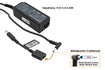 HP Compaq 19.5V 2.31A 45W center-pin, középső tüskés helyettesítő töltő (744481-003, 744893-001)
