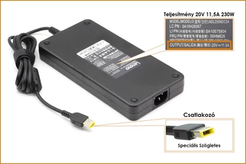 Lenovo 20V 11.5A 230W gyári új töltő, sárga téglalap alakú csatlakozóval (01FR046, 01FR044)