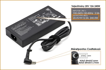 Asus 20V 12A 240W gyári új töltő (6x3,7mm CP) (0A001-00970100)