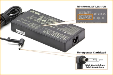 Asus 20V 7,5A 150W gyári új töltő (4,5x3mm) (0A001-00081900)