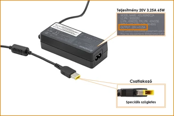 Lenovo 20V 3.25A 65W gyári töltő, sárga téglalap alakú csatlakozóval, 45N0256