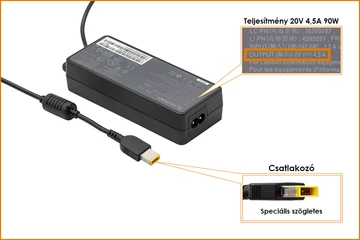 Lenovo 20V 4.5A 90W gyári töltő, sárga téglalap alakú csatlakozóval, 45N0483