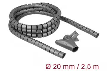 Delock Spirális kábelburkolat behúzó eszközzel 2,5 m x 20 mm szürke