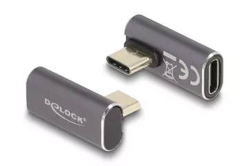 Delock USB Adapter 40 Gbps USB Type-C  PD 3.0 100 W csatlakozódugóval - csatlakozóhüvellyel, elforgatott ívelt bal / jobb 8K 60 Hz fém