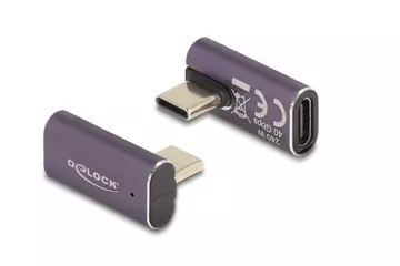 Delock USB Adapter 40 Gbps USB Type-C  PD 3.1 240 W csatlakozódugóval - csatlakozóhüvellyel, elforgatott ívelt bal / jobb 8K 60 Hz fém