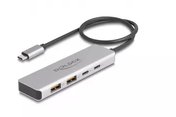 Delock USB 10 Gbps USB Type-C  hub 2 x A-típusú USB csatlakozóval és 2 x USB Type-C  csatlakozóval, valamint egy 35 cm hosszú csatlakozó kábellel