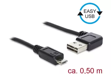 Delock Kábel, EASY-USB 2.0-s A- típusú csatlakozódugó, ívelt bal / jobb > USB 2.0-s Micro-B-típusú c