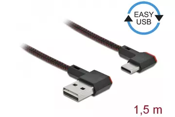 Delock EASY-USB 2.0 kábel A-típusú csatlakozódugó - USB Type-C  csatlakozódugó, ívelt bal / jobb, 1,