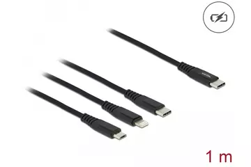 Delock 1 m hosszú, USB töltő kábel 3 az 1 USB Type-C  apa Lightning -, Micro USB- és USB Type-C  csa