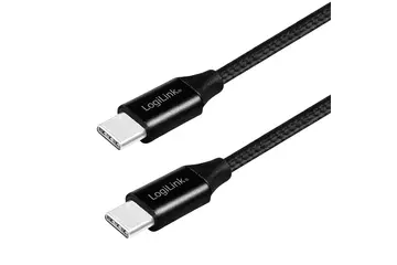 Logilink USB 2.0 Type-C kábel, C/M-C/M, fém, szövet, 1 m