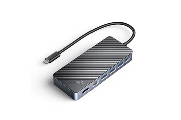 Orico Notebook Dokkoló - OM28PR-G2-BK (Bemenet: USB-C, Kimenet: HDMI/USB-A+C/RJ45/M.2/PD100W, sötétszürke)