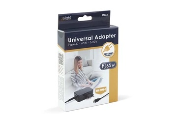 Delight Type-C (USB-C) adapter 65W (55061), DC 5-20V, 1,8 m - fekete