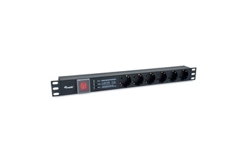 Equip Hálózati Elosztó - 333317 (Schuko, 6 Schuko, túlfeszültség védett, Rack 1U, 1,8m kábel, fekete)