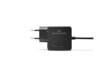 Bluestork Hálózati töltő - PW-BS-65-GAN-C/2 (USB-C, 65W, 1,45m kábel, gyorstöltés,fekete)