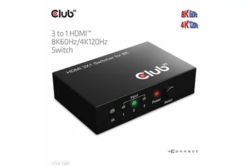 Club 3D Switch - CSV-1381 (3 to 1 HDMI, 8K60Hz/4K120Hz, IR Távirányítóval, HDR, HDCP 2.2/1.4, Metalház)