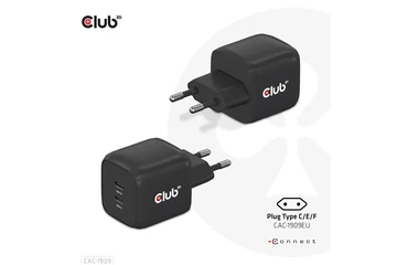 Club 3D Hálózati töltő - CAC-1909EU (45W GAN, USB-C Dual Port, PD 3.0, PPS, Kétportos)