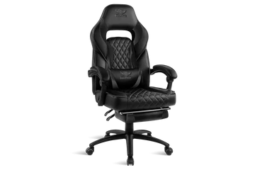Spirit of Gamer szék - MUSTANG Black (állítható dőlés/magasság; kihajtható lábtartó; max.120kg-ig, fekete)