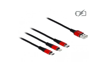 Delock Kábel - 85892 (USB2.0 - microUSB, Lightning, USB Type-C töltő kábel készlet, fekete, 1m)