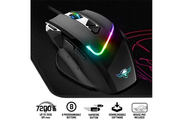 Spirit of Gamer Egér - PRO-M3 RGB (Optikai, 7200DPI, 8 gomb, harisnyázott kábel, fekete) + egérpad