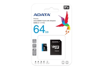 ADATA MicroSD kártya - 64GB microSDXC UHS-I Class10 A1 V10 (R/W: 100/25 MB/s) + adapter