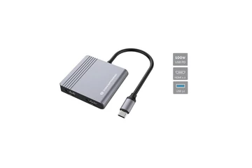 Conceptronic Notebook Dokkoló - DONN13G (USB-C to 2xHDMI+USB-C PD:100W+USB-A, ezüst)