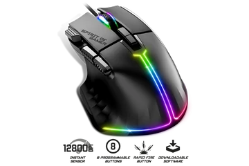 Spirit of Gamer Egér - PRO-M5 RGB (Optikai, 12800DPI, 1000Hz, 8 gomb, harisnyázott kábel, fekete)