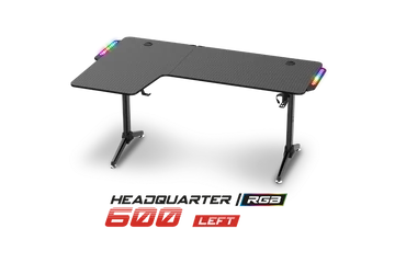 Spirit of Gamer Gamer Asztal - Headquarter 600 L (MDF lap, fém lábak, fekete, RGB LED háttérvilágítás, 140 x 60 x 75cm)