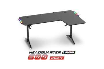 Spirit of Gamer Gamer Asztal - Headquarter 600 R (MDF lap, fém lábak, fekete, RGB LED háttérvilágítás, 140 x 60 x 75cm)