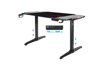 Spirit of Gamer Gamer Asztal - Headquarter 800 (MDF lap, fém lábak, fekete, RGB LED háttérvilágítás, 140 x 60 x 1,6 cm)