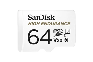 SanDisk MicroSD kártya - 64GB microSDXC High Endurance (100 MB/s, Class 10 U3, V30) + adapter