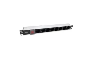 Equip Hálózati Elosztó - 333293 (Schuko, 8 Schuko, Rack 1U, 1,8m kábel, aluminium, fekete)
