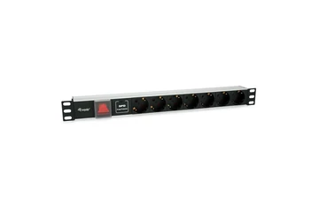 Equip Hálózati Elosztó - 333309 (Schuko, 7 Schuko, Rack 1U, túlfeszültség védelett, 1,8m kábel, aluminium, fekete)