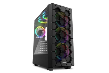 Sharkoon Számítógépház - RGB HEX (fekete; alsó táp; ATX,mATX; mITX; 6x120mm RGB LED; 2xUSB3.0 + 2xType-C Gen 2; I/O)