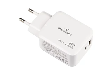 Bluestork Hálózati töltő - PW-NB-30-C-A/2 (USB-C, USB-A, 30W, fehér)