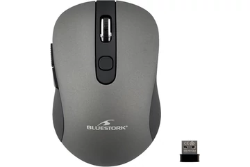 Bluestork Vezeték nélküli Egér - M-WL-OFF60-GREY (1600 DPI, 6 gomb, optikai, szürke)