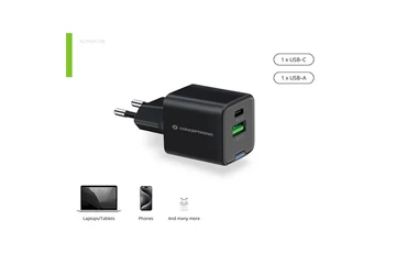 Conceptronic telefon töltő adapter - ALTHEA15B (USB-C+USB-A, 20W, fekete)