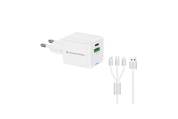 Conceptronic telefon töltő adapter+kábel - ALTHEA16W (USB-C+USB-A, 33W, 3in1 töltő kábel, fehér)