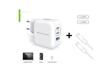 Conceptronic telefon töltő adapter+kábel - ALTHEA17W (2xUSB-C+USB-A, 67W, USB-C töltő kábel, fehér)